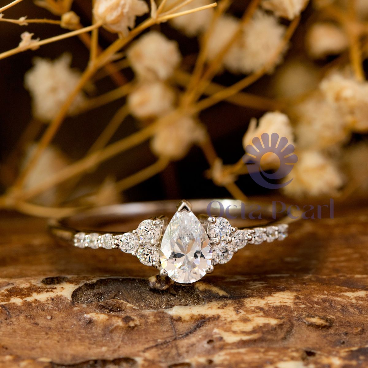 Pear & Round CZ Stone Dainty Engagement Ring
