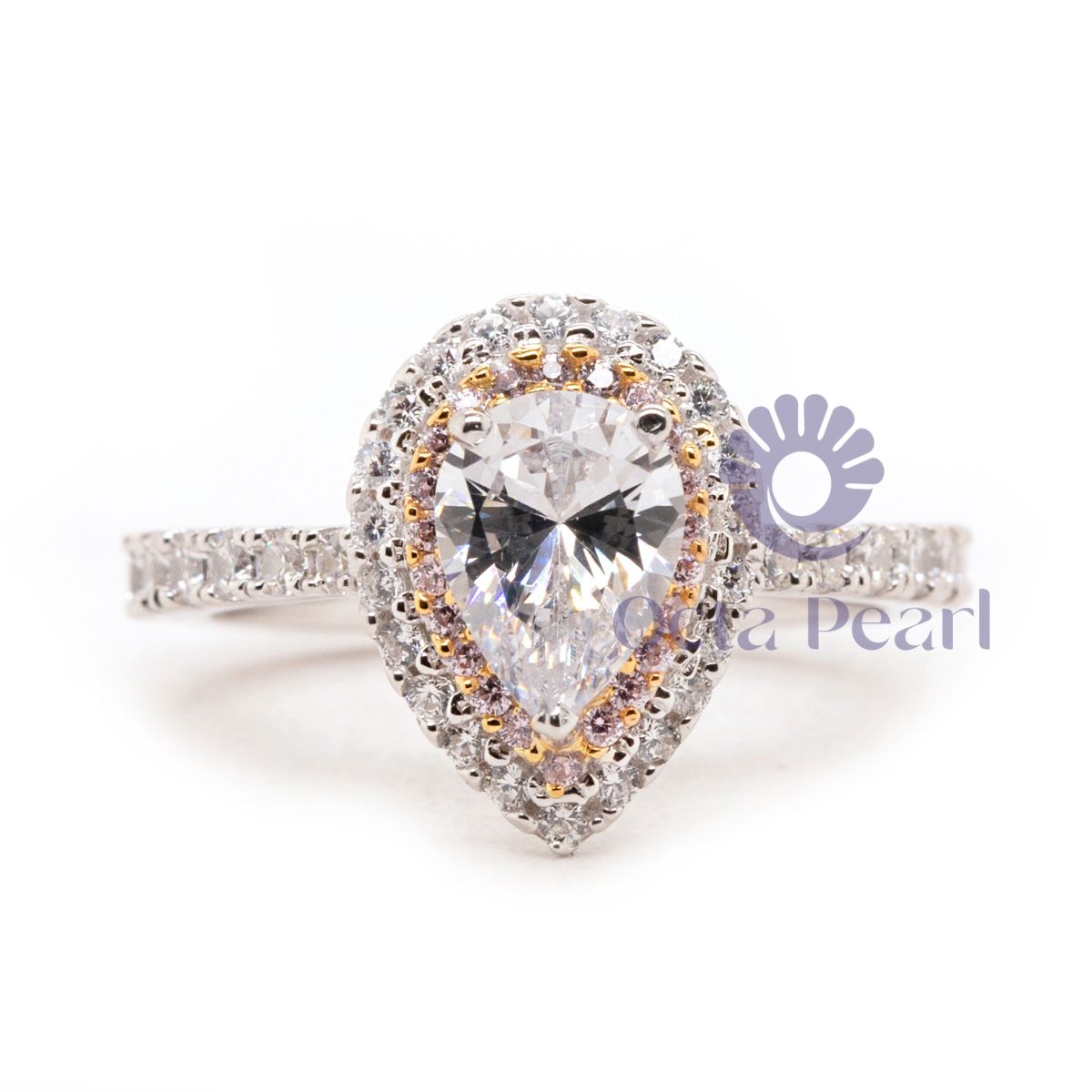Pear Cut CZ Stone Double Halo Ring For Wedding Gift