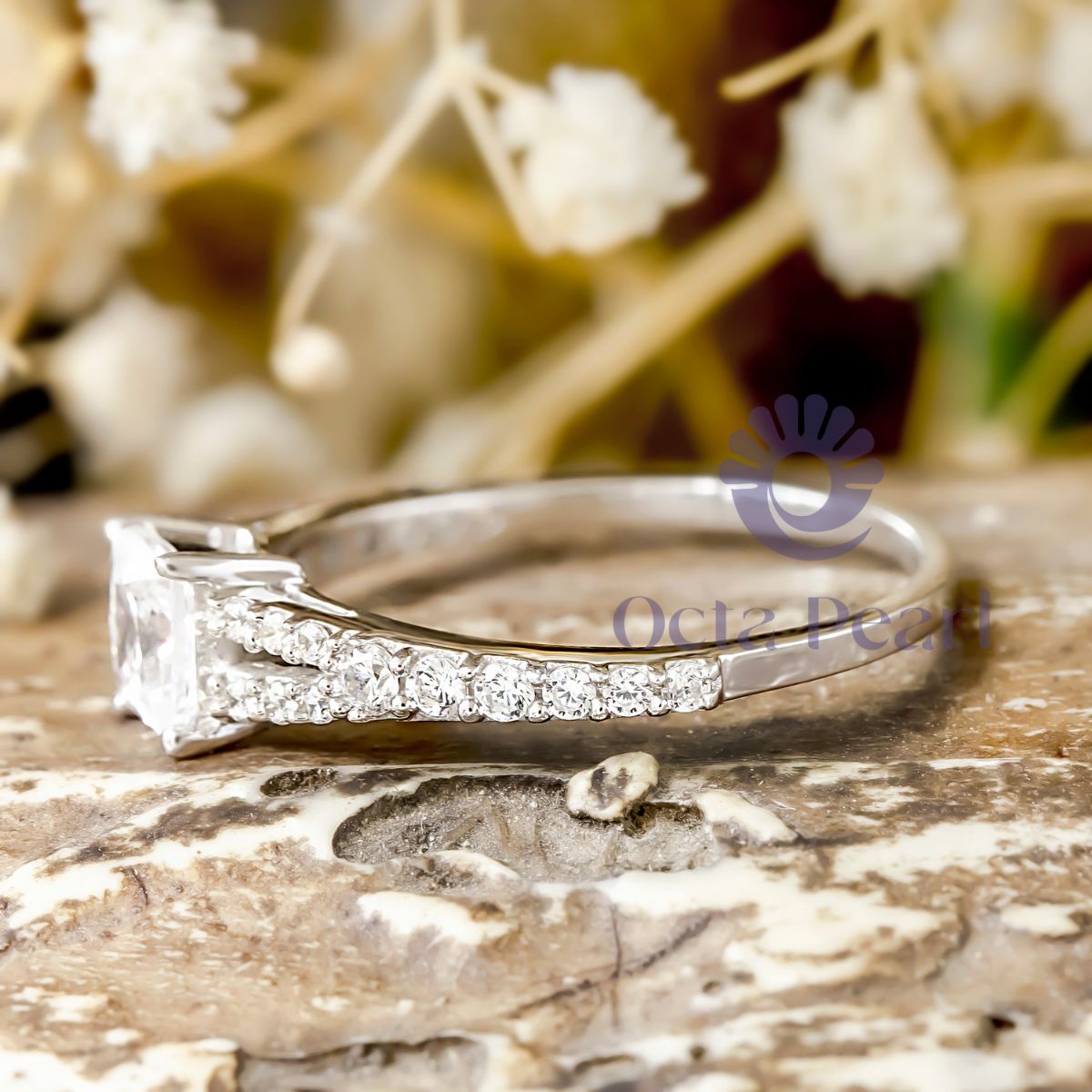 Princess Moissanite Split Shank Ring For Women