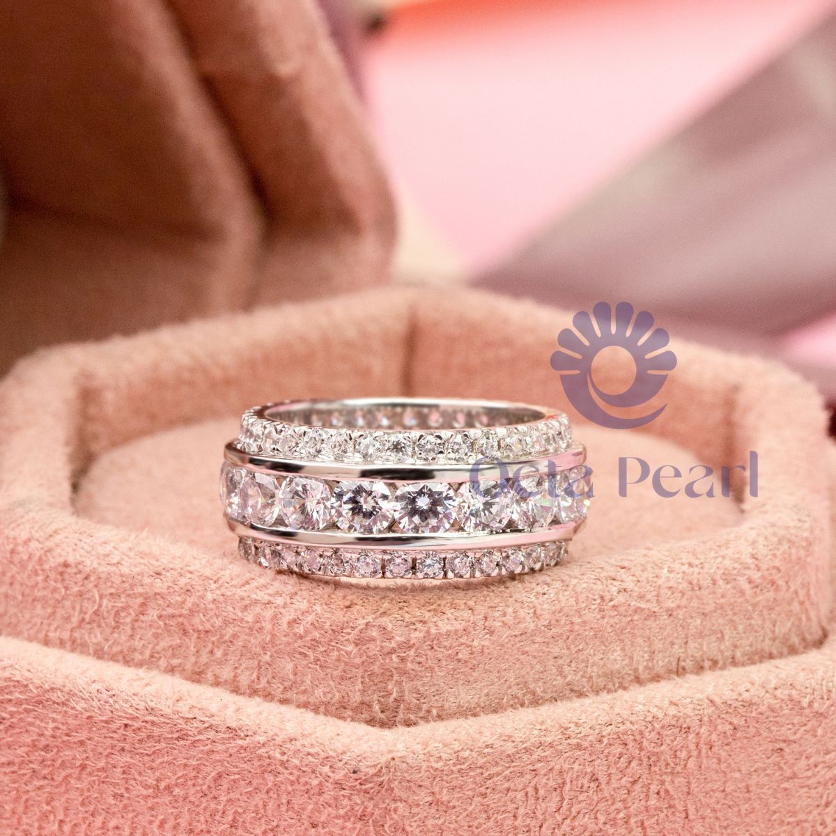 Channel Setting Round Moissanite Eternity Band