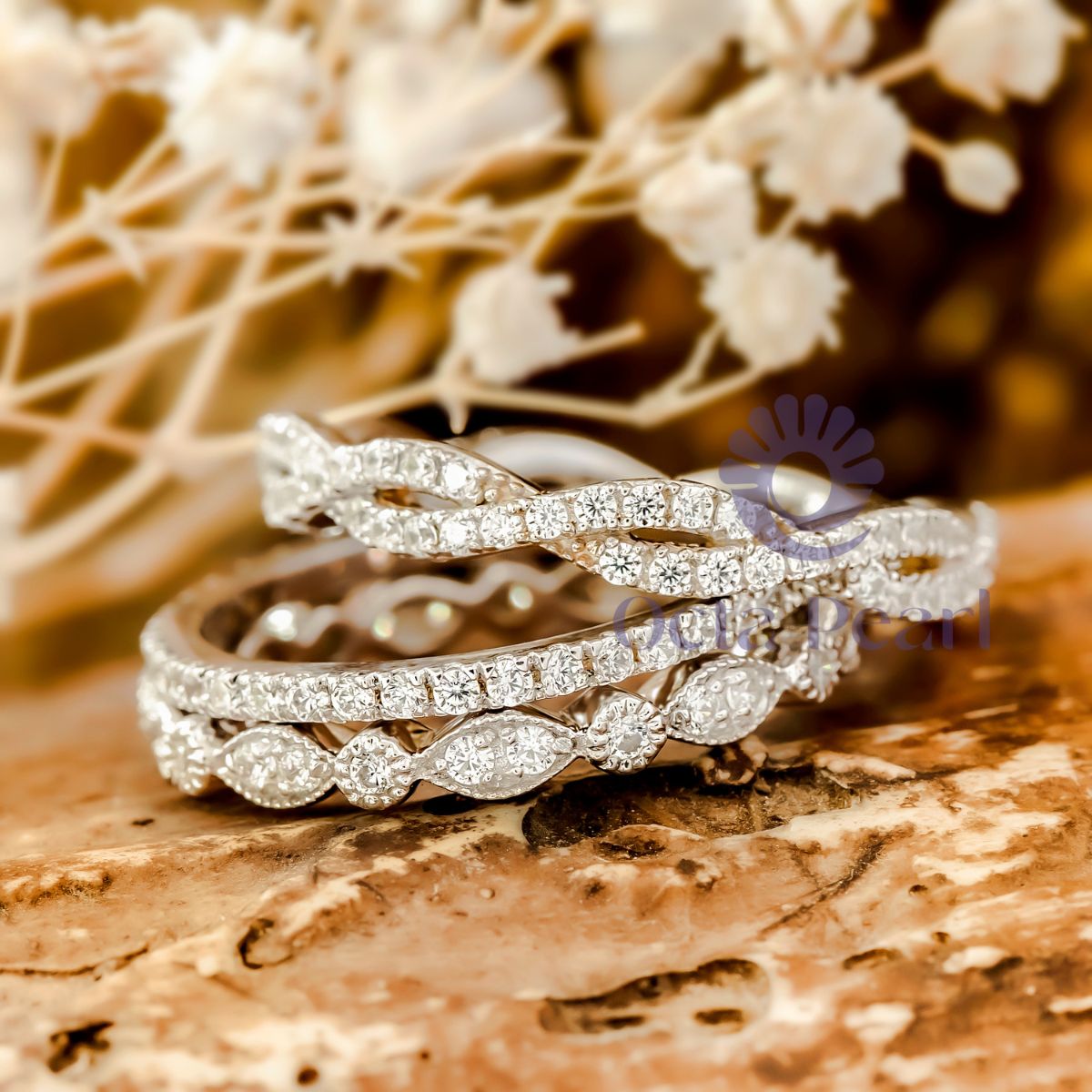 Round Moissanite 3 Piece Stackable Eternity Band