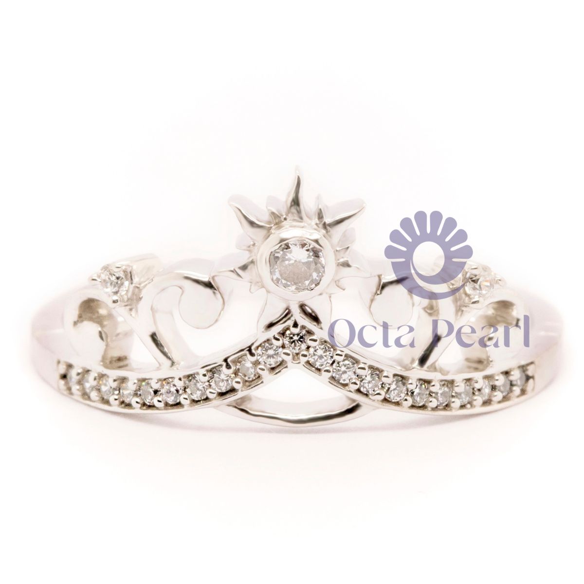 Round Moissanite Sun Tiara Ring For Birthday Gift