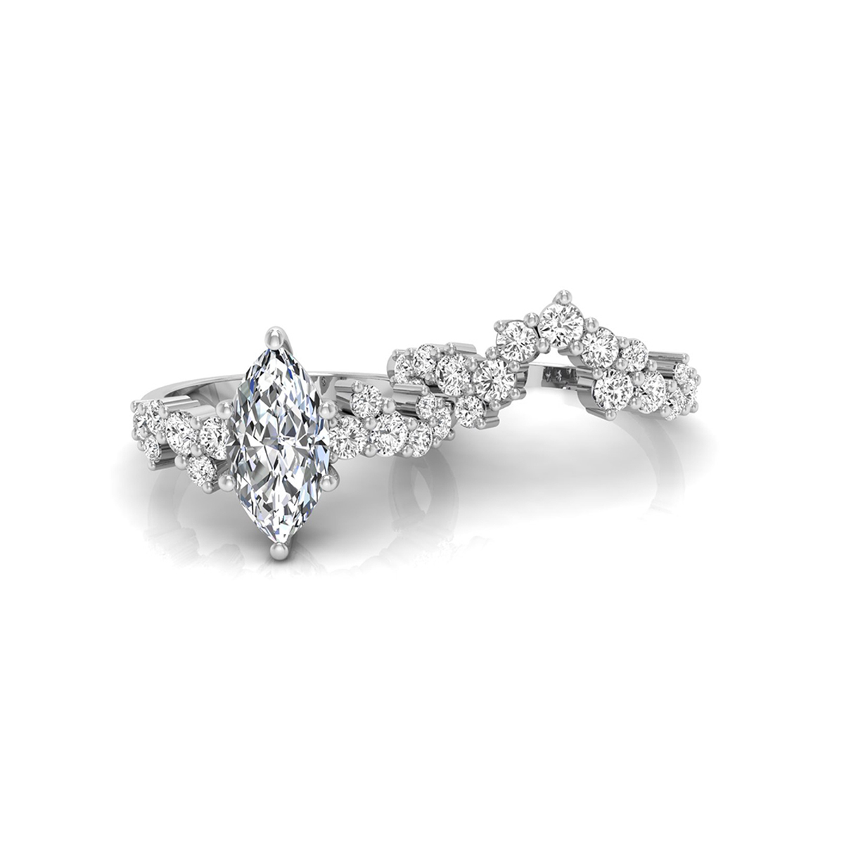 Marquise Moissanite Dainty Curved Wedding Ring Set