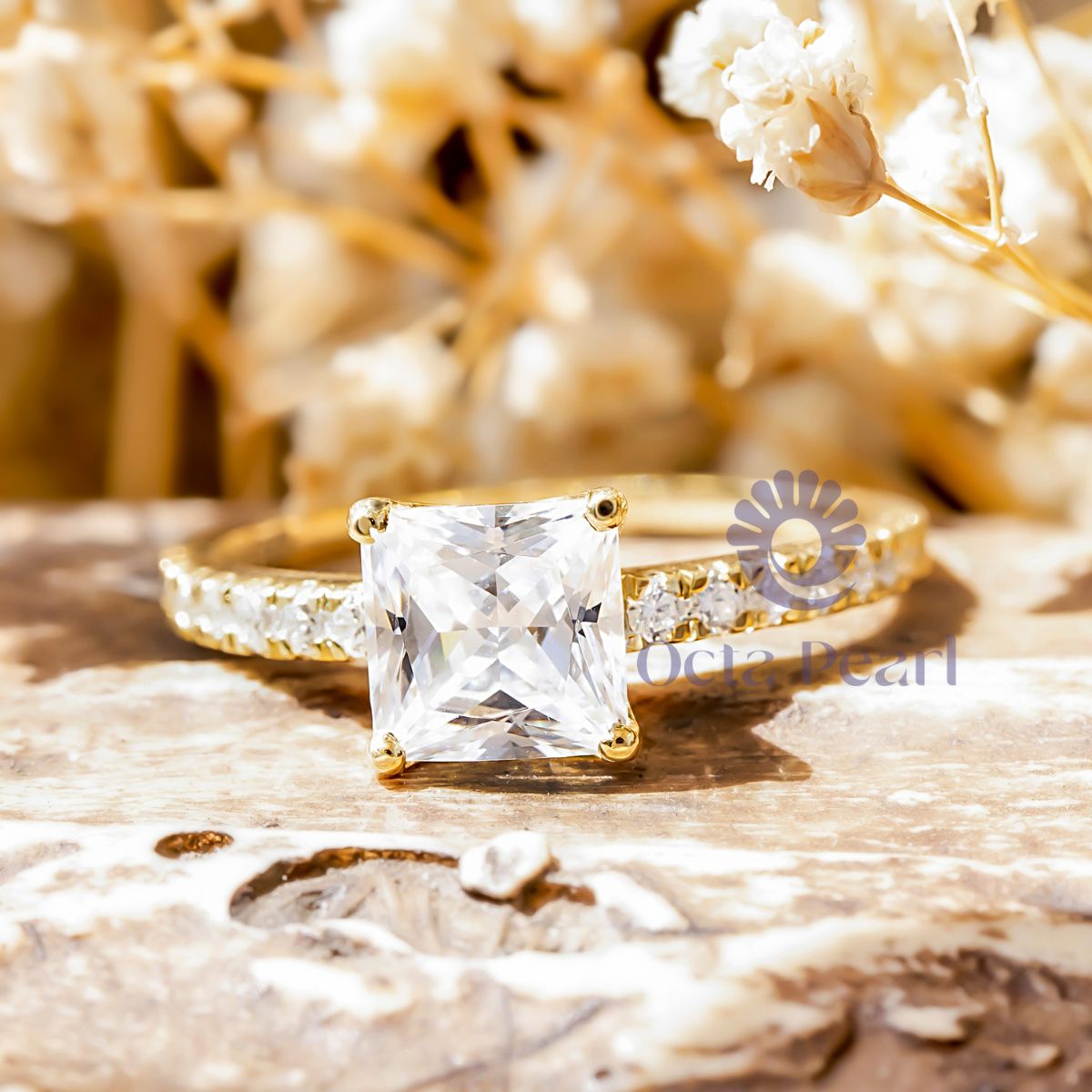 Princess & Round Moissanite Engagement Ring