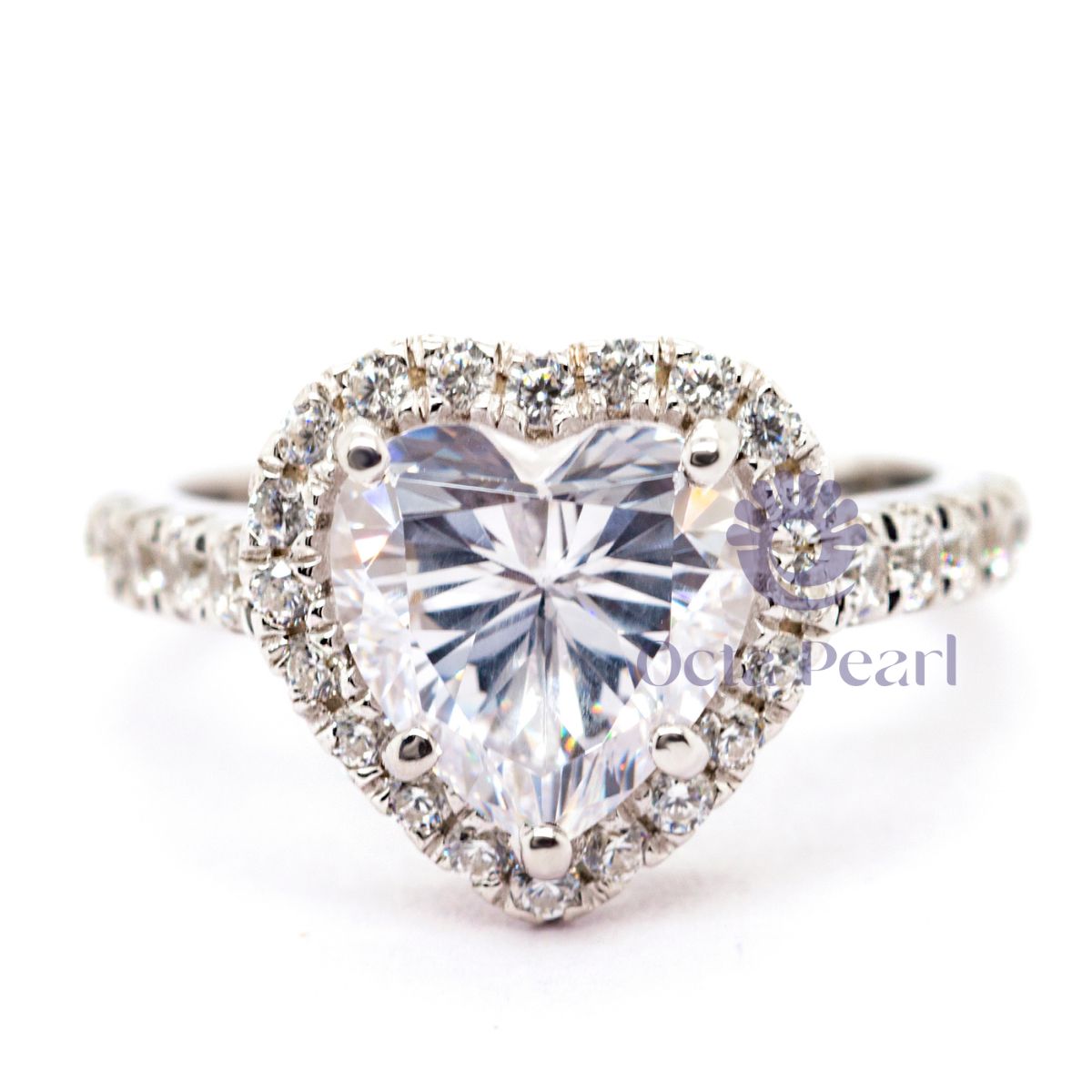 Heart Cut CZ Stone Halo Wedding Ring For Women