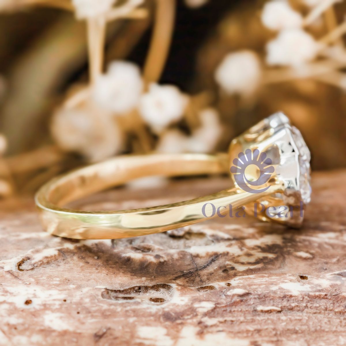 Round Moissanite Two Tone Gold Engagement Ring