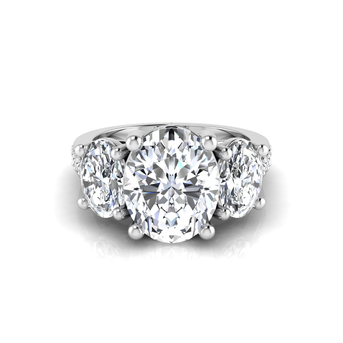 Oval Cut Moissanite Three Stone With Accent Ring