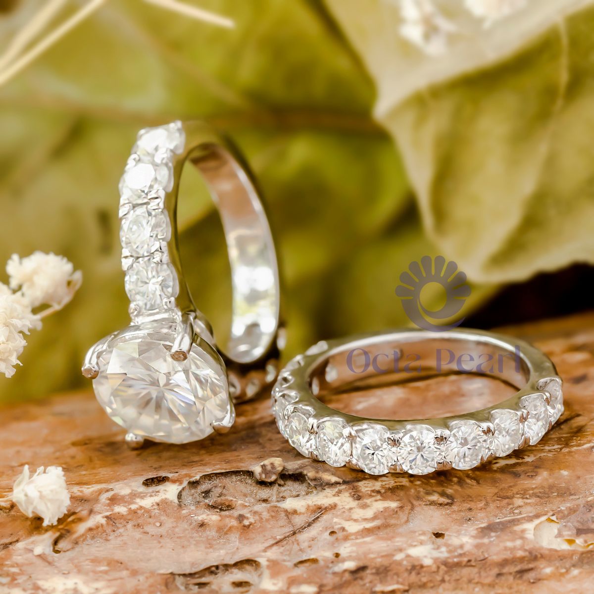Round Cut Moissanite Bridal Ring Set For Wedding