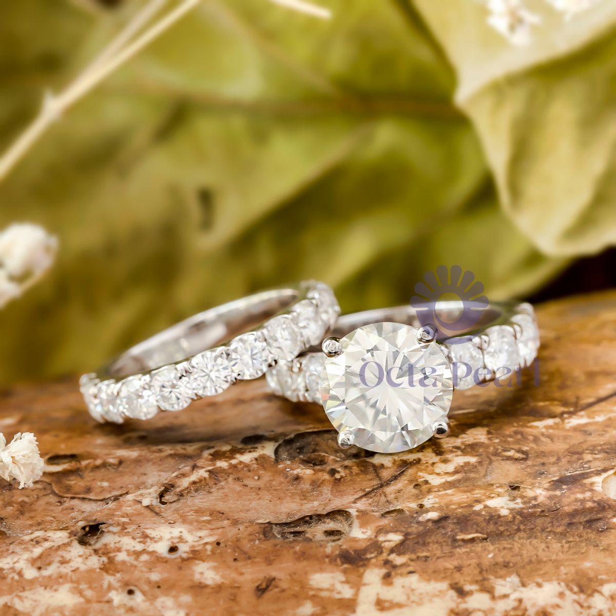 Round Cut Moissanite Bridal Ring Set For Wedding