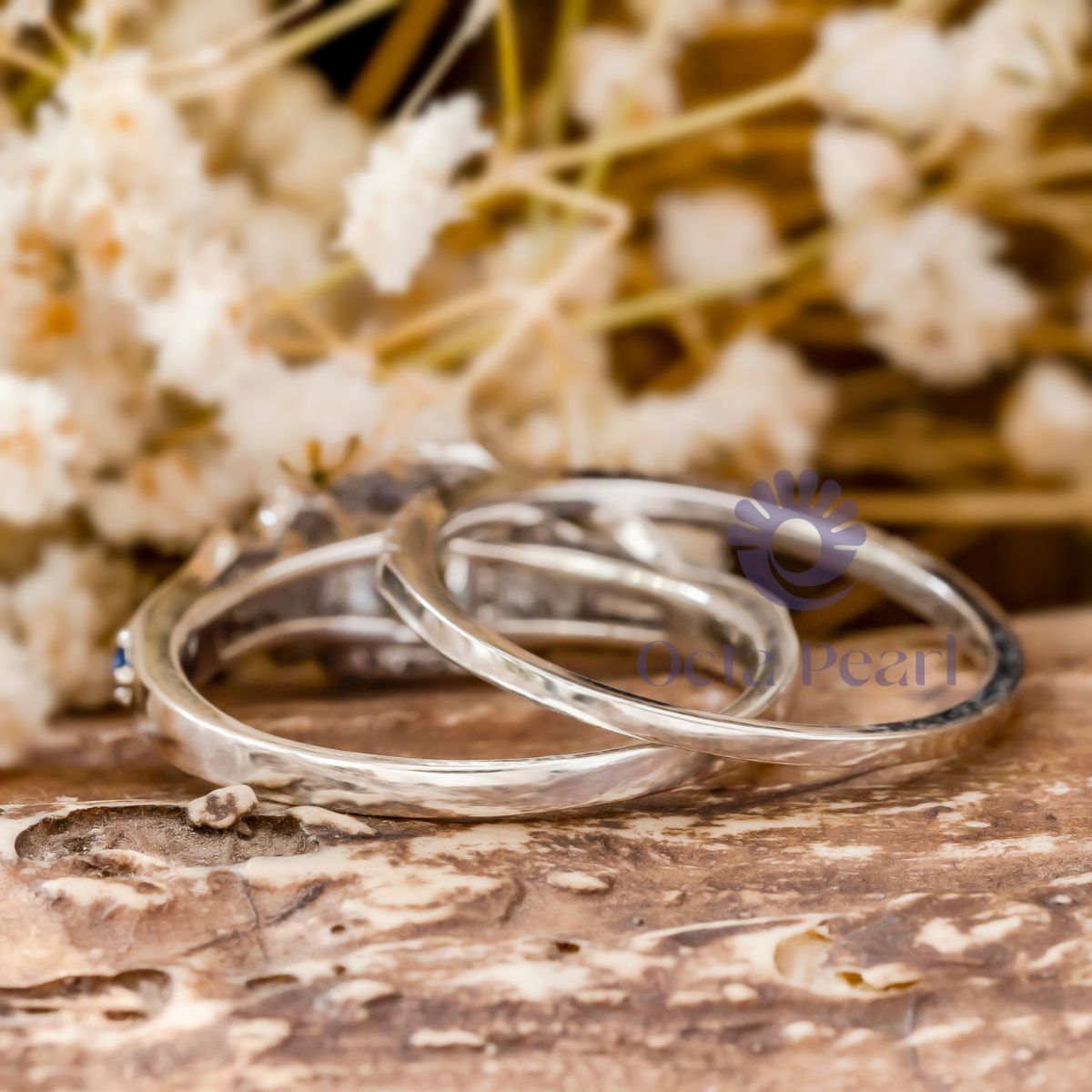 Radiant Stone Halo Milgrain Wedding Bridal Ring Set