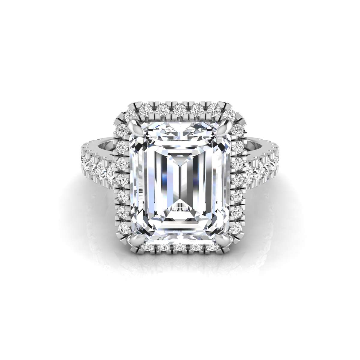 Emerald & Round Cut Moissanite Halo Proposal Ring