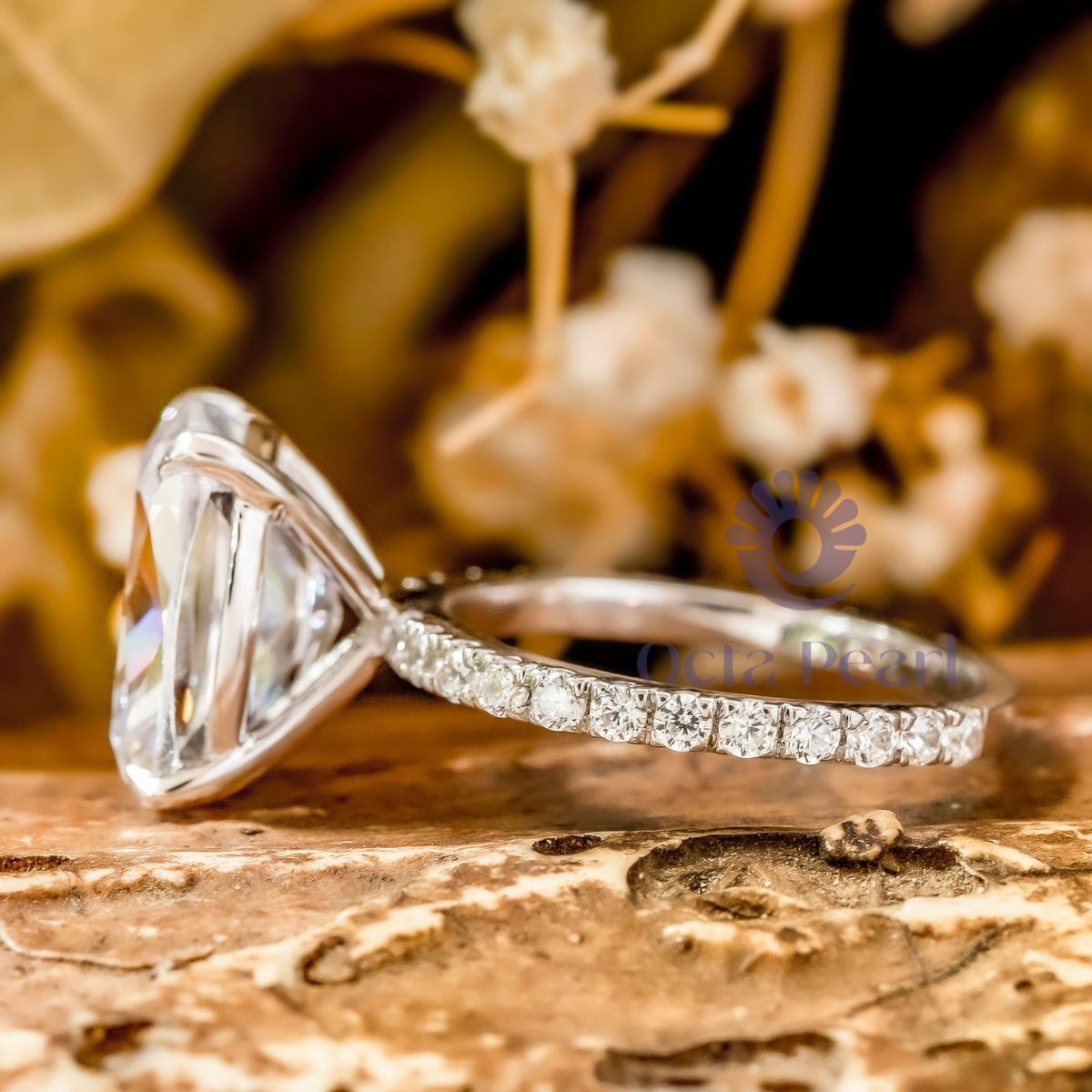 Cushion & Round Moissanite Wedding Promise Ring