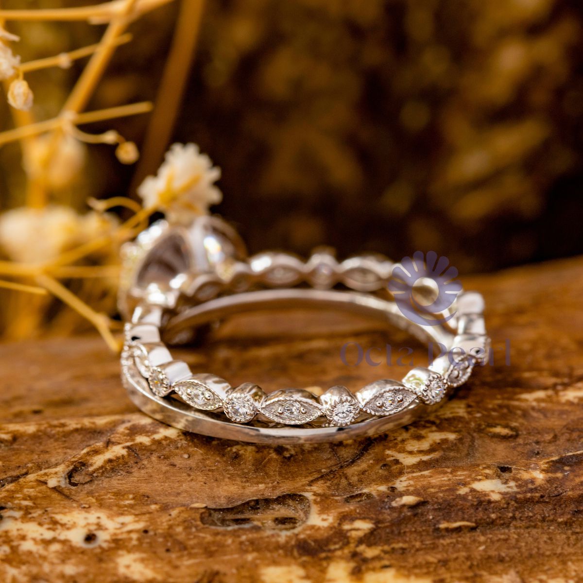 Round Moissanite Halo Wedding Bridal Ring Set
