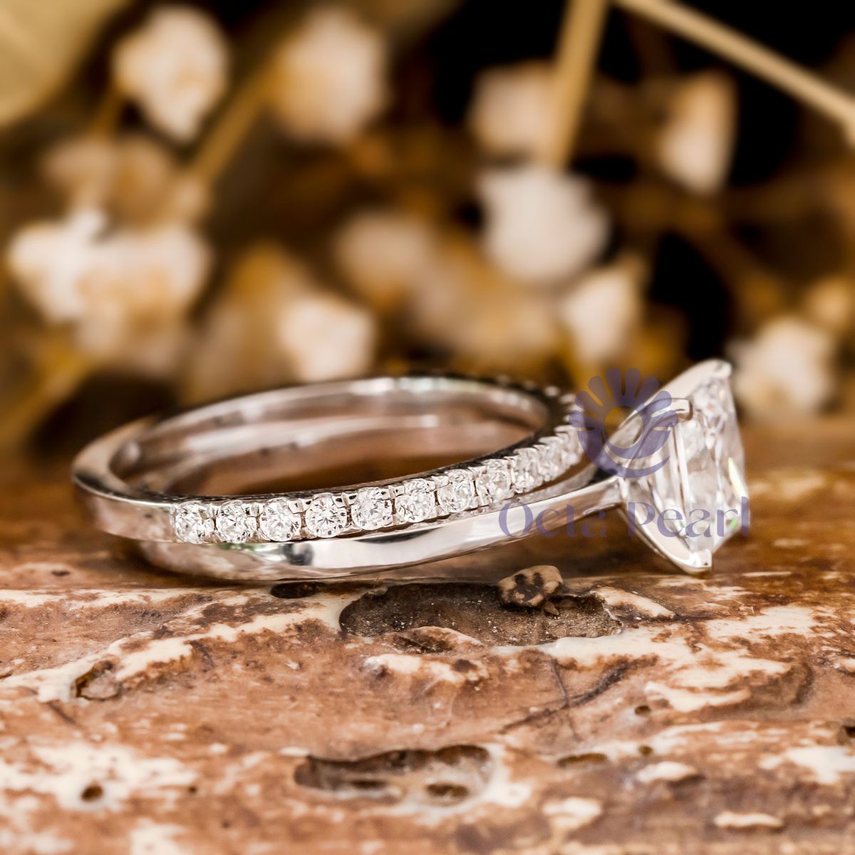 Princess Moissanite Solitaire Wedding Bridal Ring Set