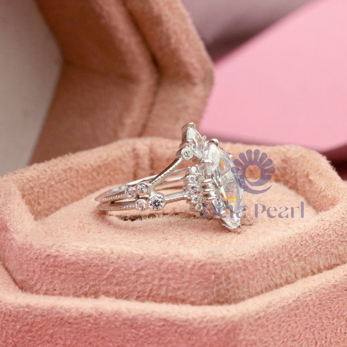 Marquise CZ Stone Double Band Chevron Ring