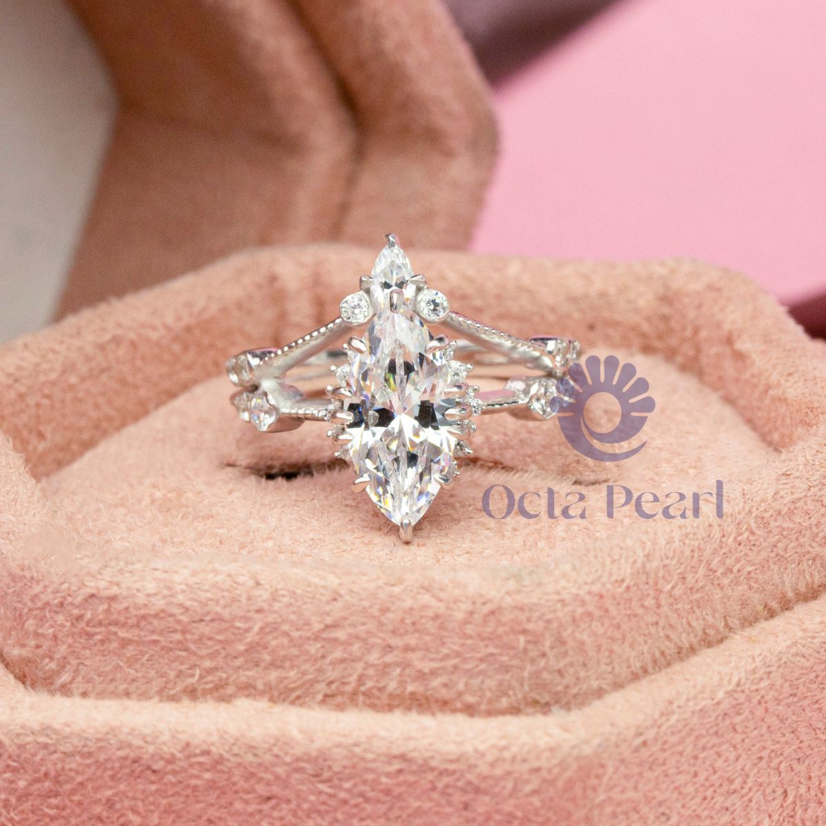 Marquise CZ Stone Double Band Chevron Ring