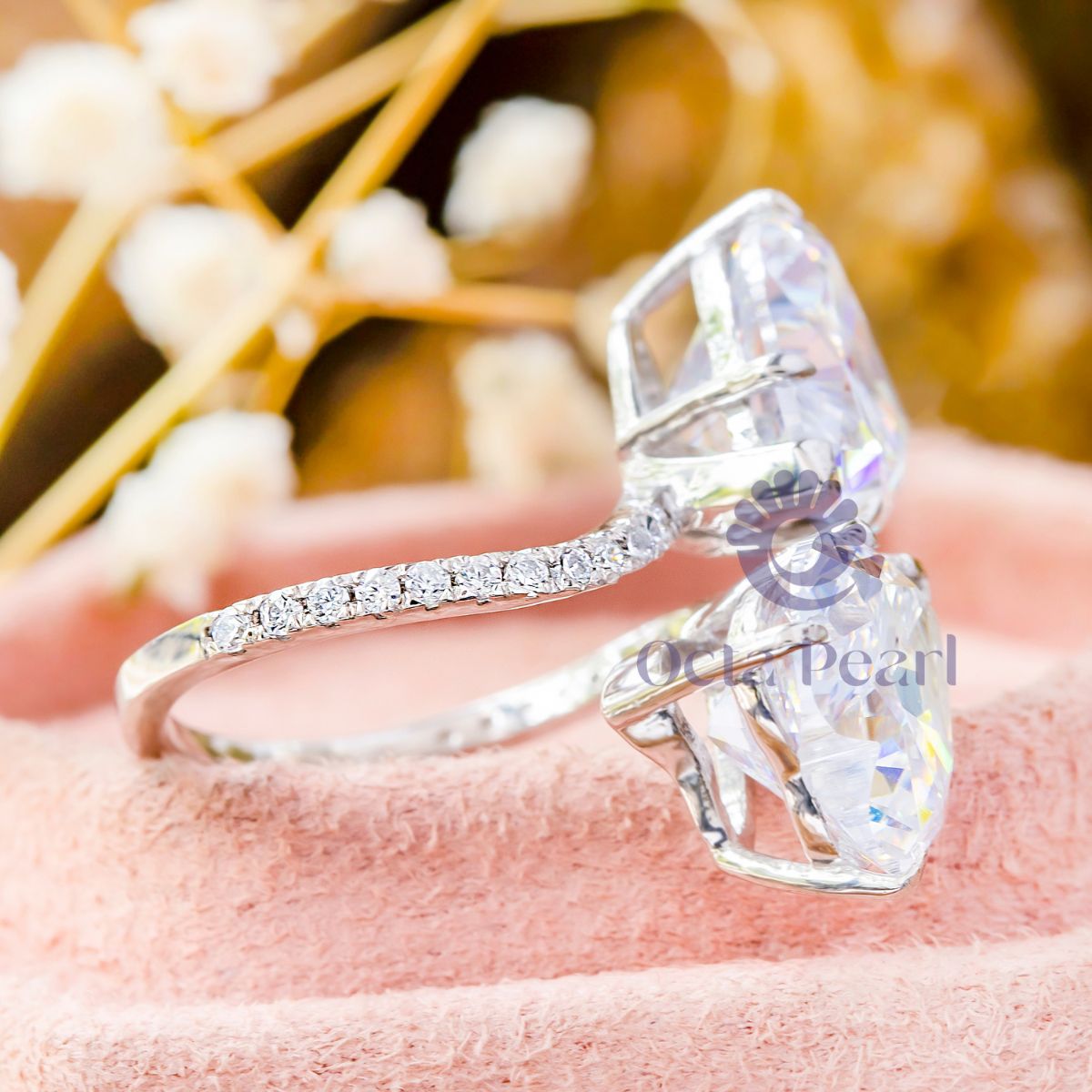 Bypass Shank Two Heart CZ Stone Party Wear Ring