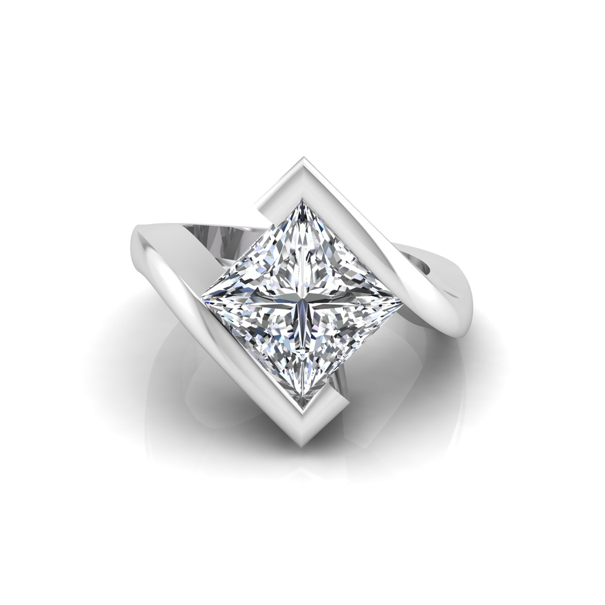 Bypass Tension Set Princess Moissanite Solitaire Ring