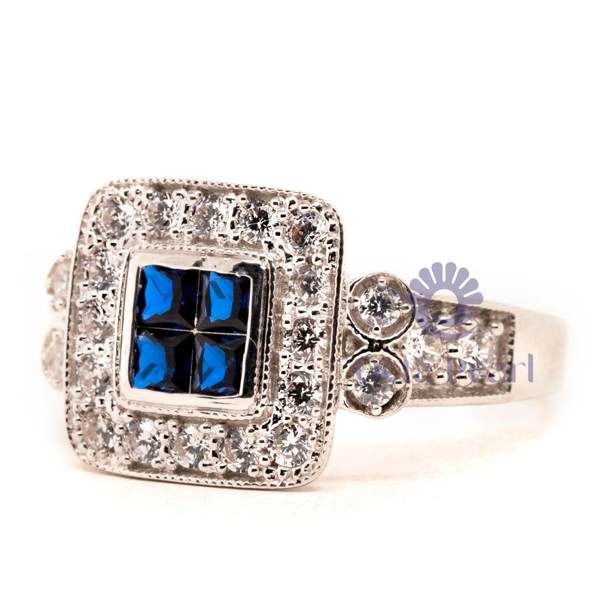 Princess CZ Stone Quad Frame Engagement Ring