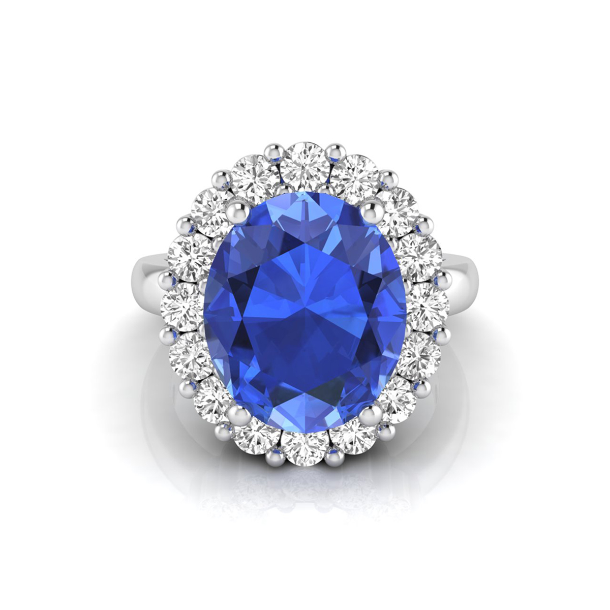 Blue Oval CZ Stone Halo Ring For Party Wear