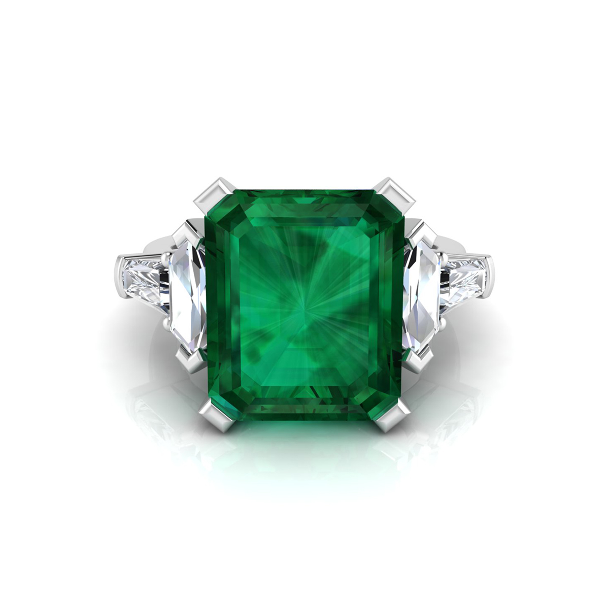 Green Emerald Cut CZ Five Stone Engagement Ring
