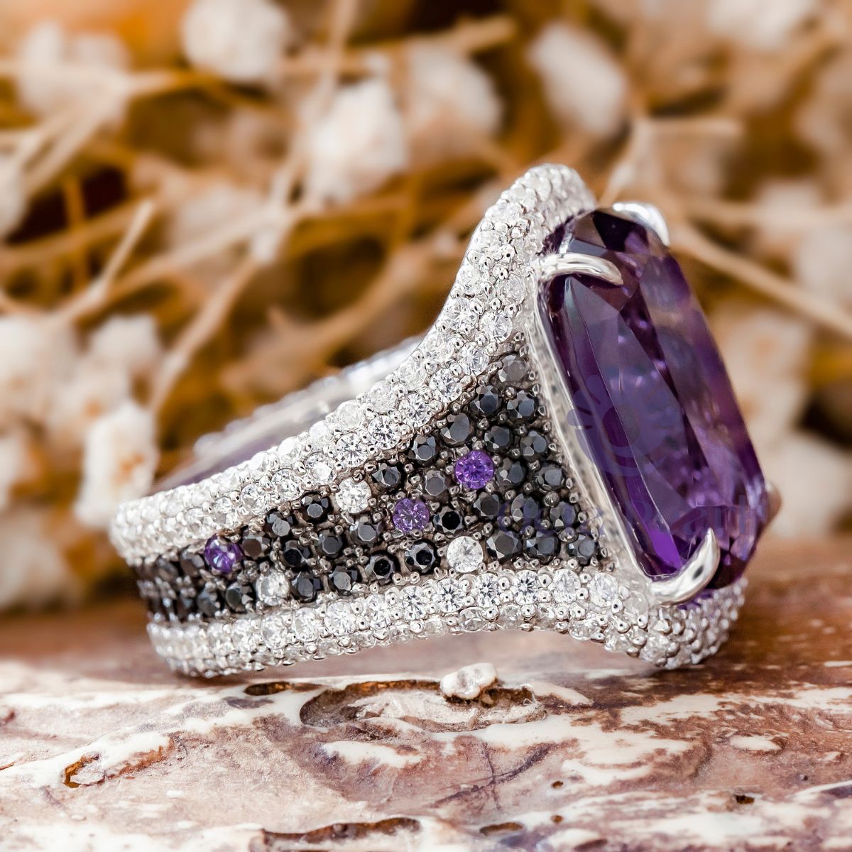 Purple Cushion CZ Stone Cocktail Party Wear Ring