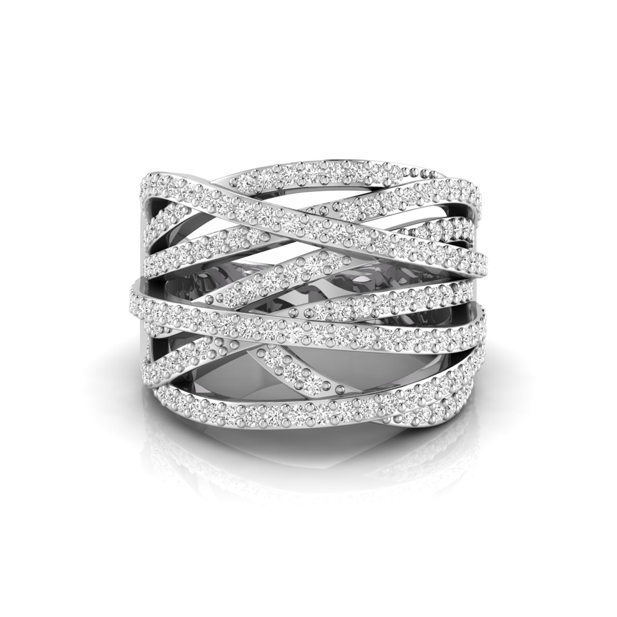 Criss Cross Party Wear Ring With Round Moissanite