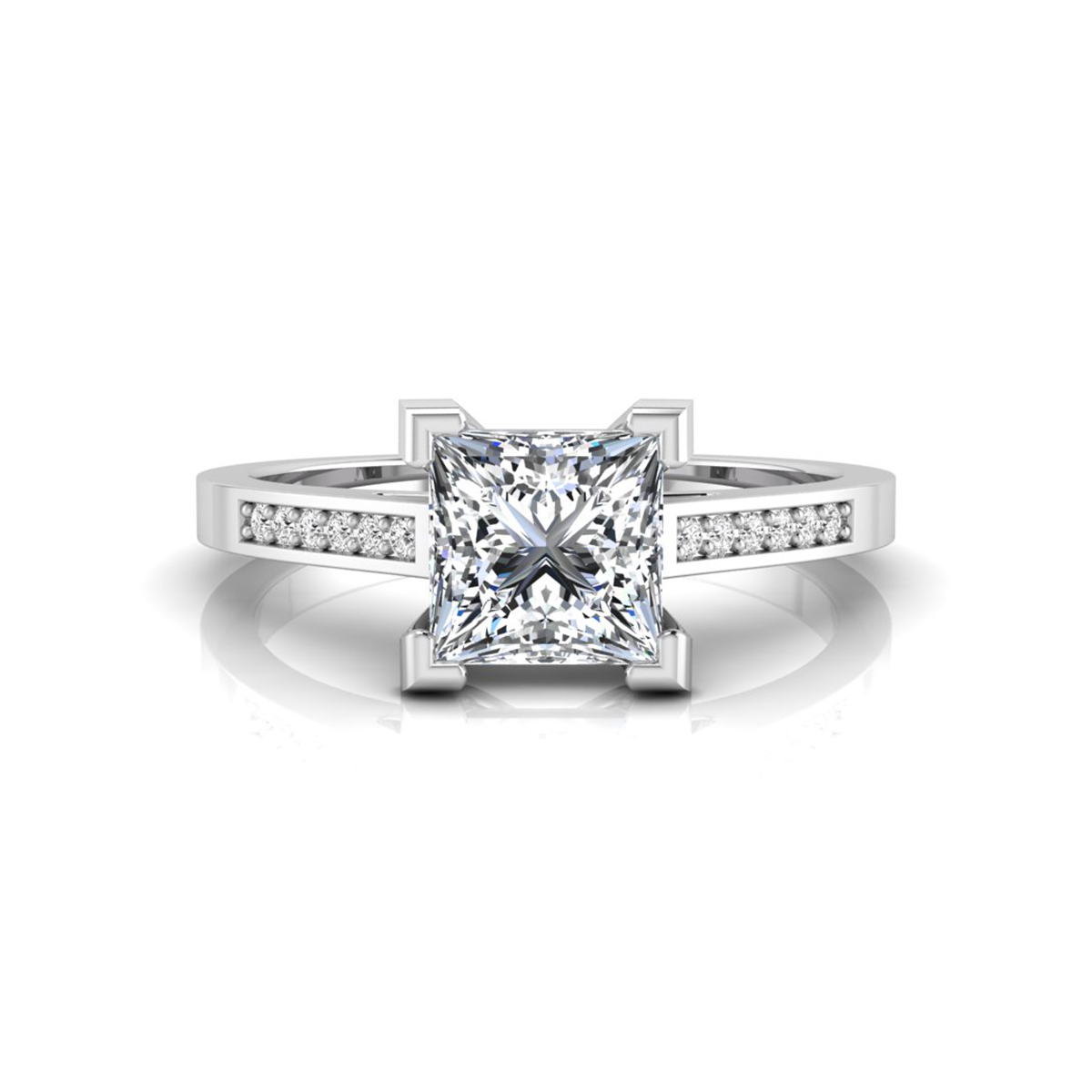Princess & Round Moissanite Wedding Engagement Ring