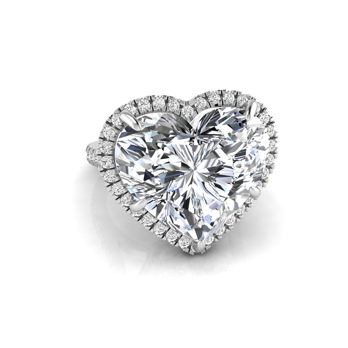 Heart & Round CZ Stone Halo Engagement Ring