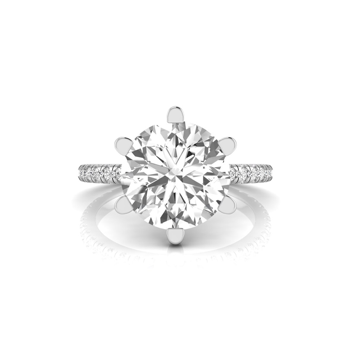 6 Prong Set Solitaire With Accent Round Moissanite Ring