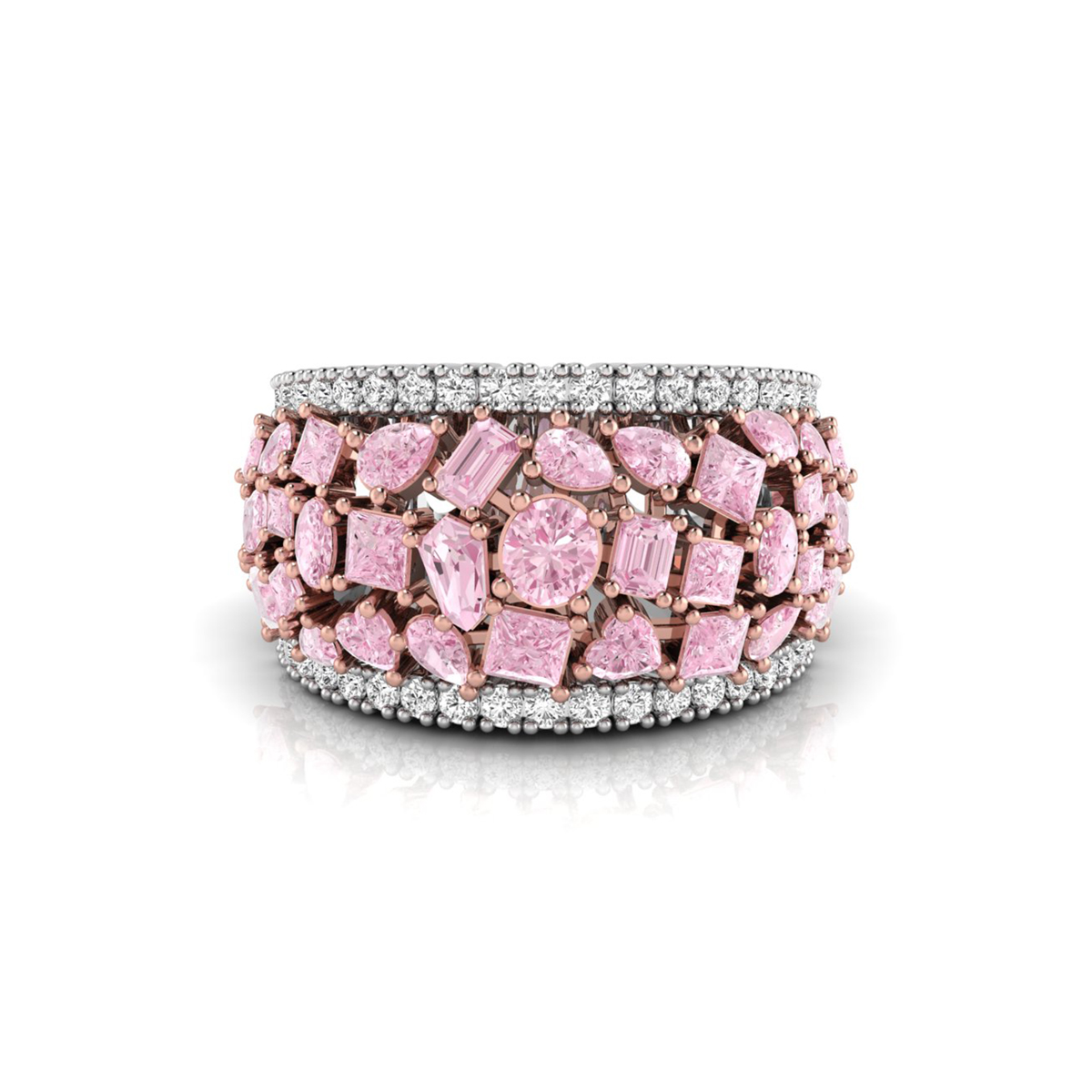 Multi Shape Pink CZ Stone Party Wear Band Ring