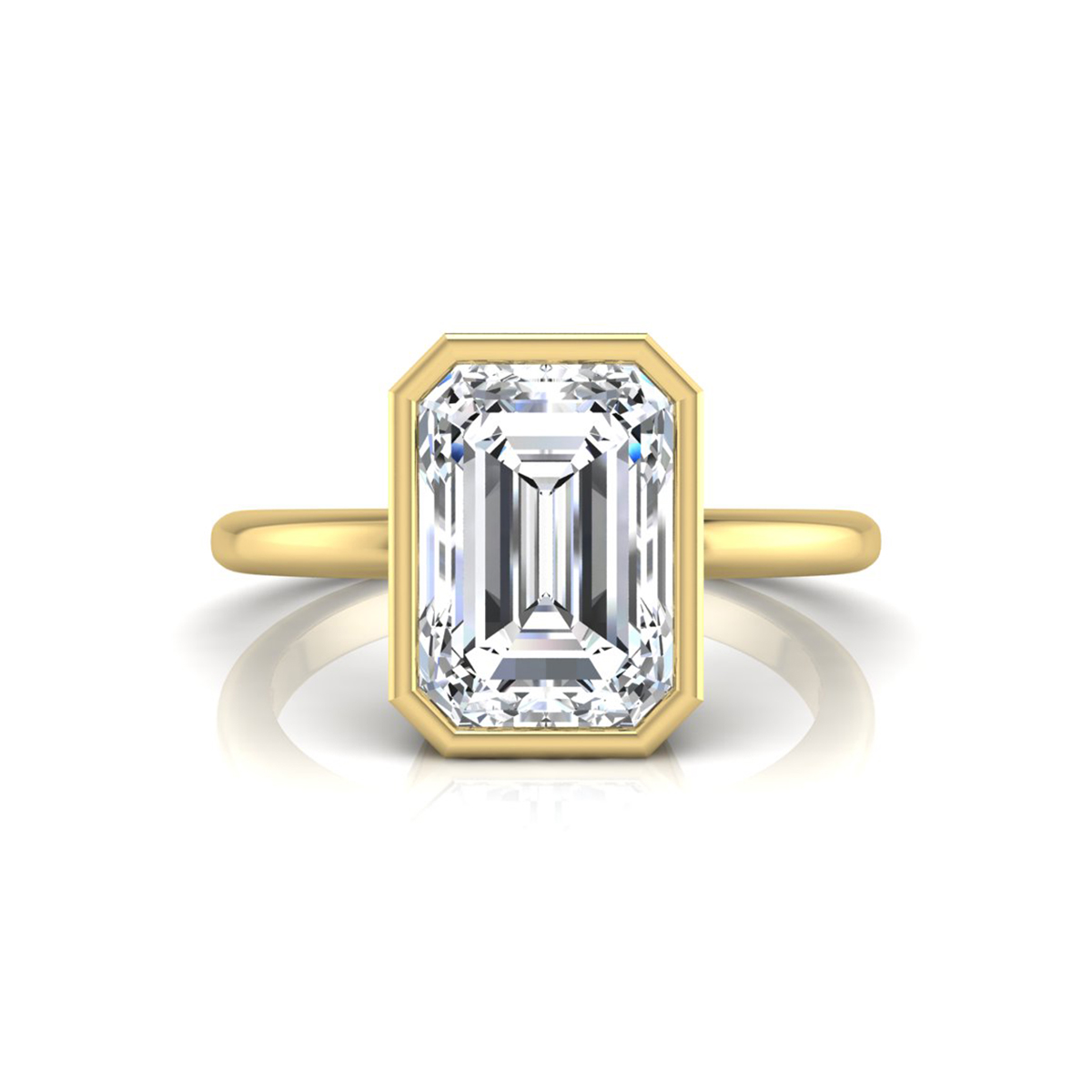 Emerald Moissanite Bezel Set Solitaire Engagement Ring