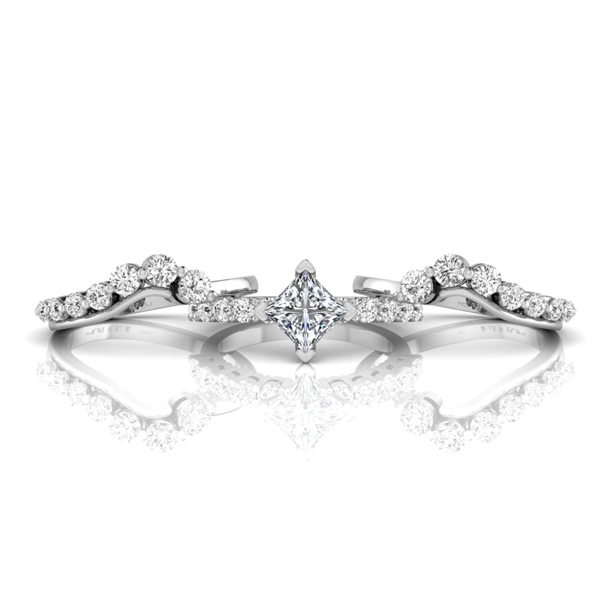 Princess Cut Moissanite Curved Trio Bridal Ring Set