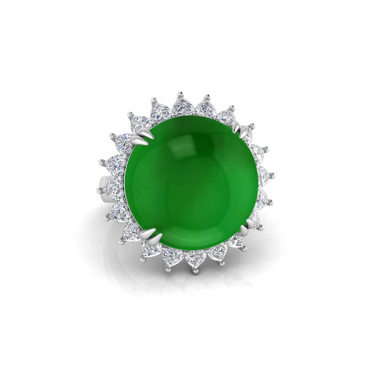 Fancy Round Green Cabochon Halo Cocktail Ring