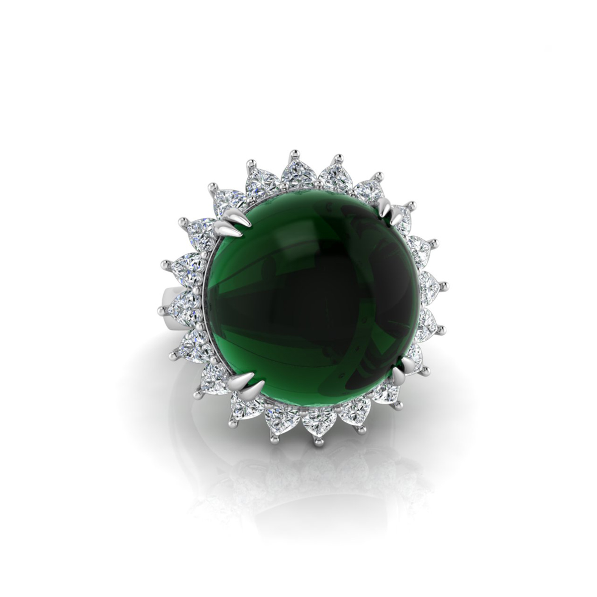 Green Round Shape Cabochon Stone Halo Party Wear Ring