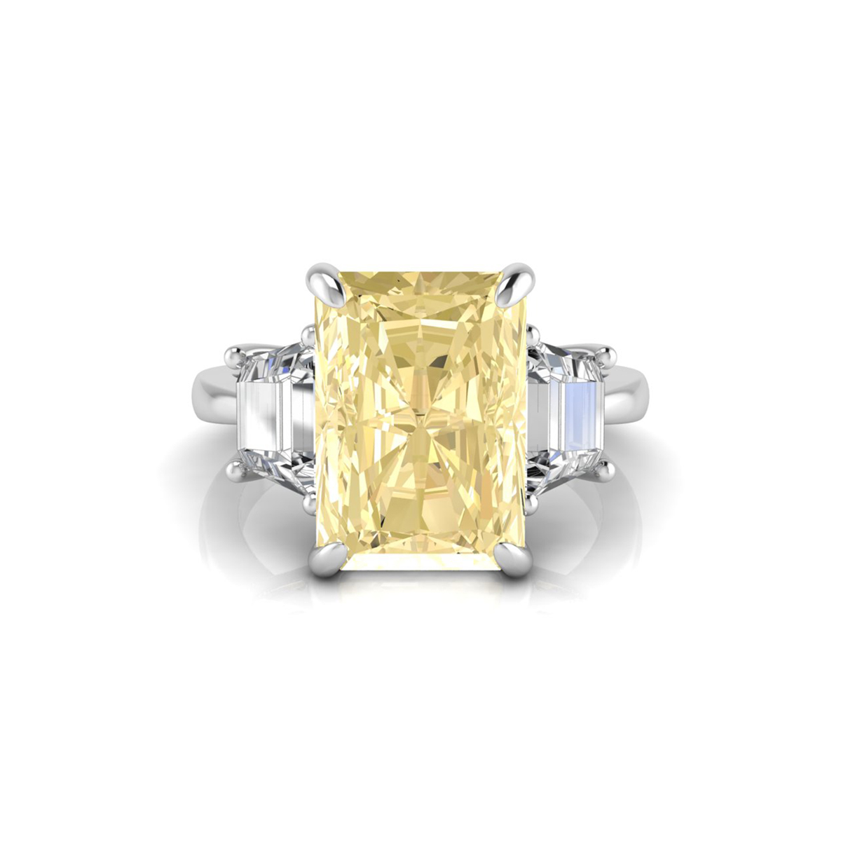 Radiant & Tapered Baguette CZ Three Stone Ring