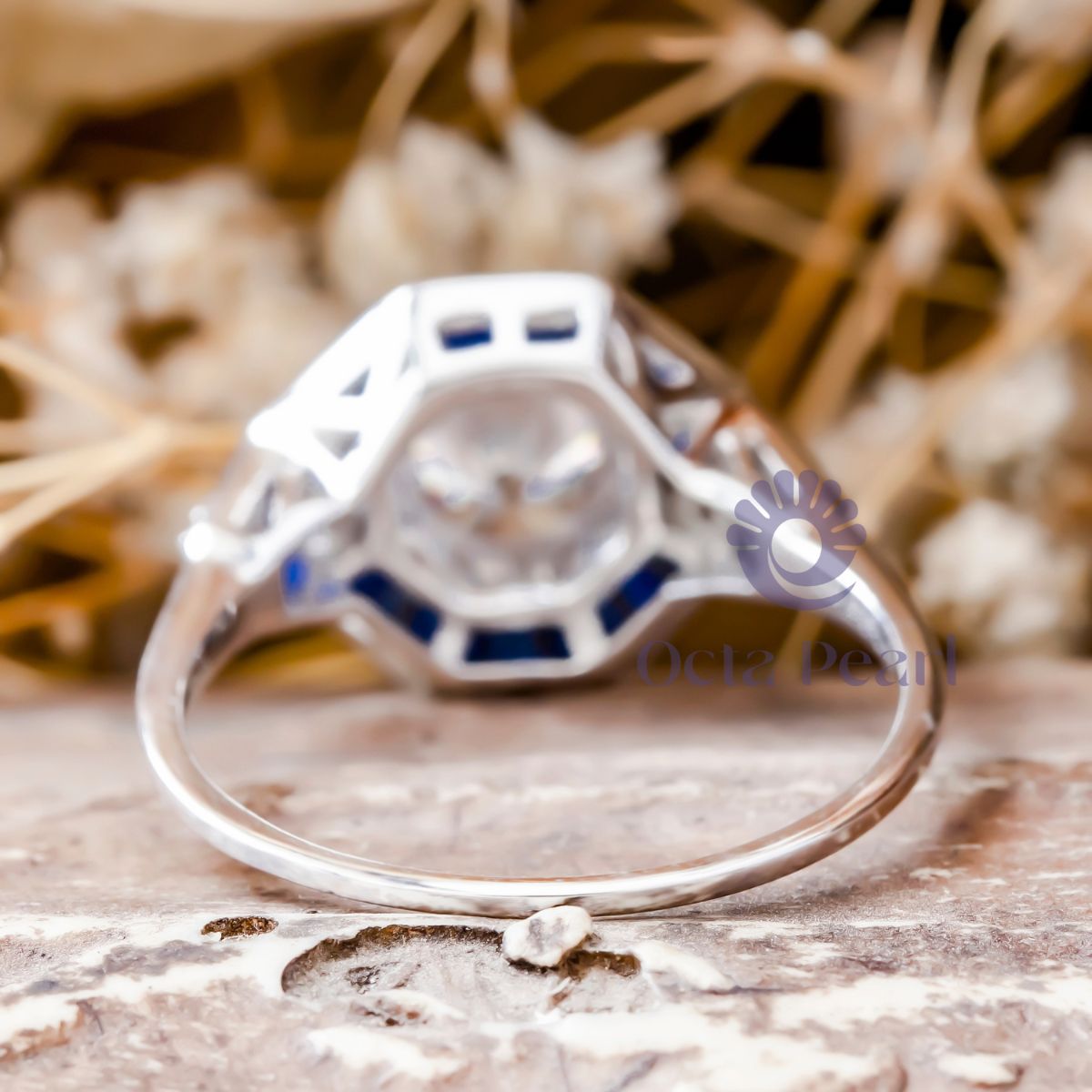 Round CZ Stone Octagon Shape Victorian Ring