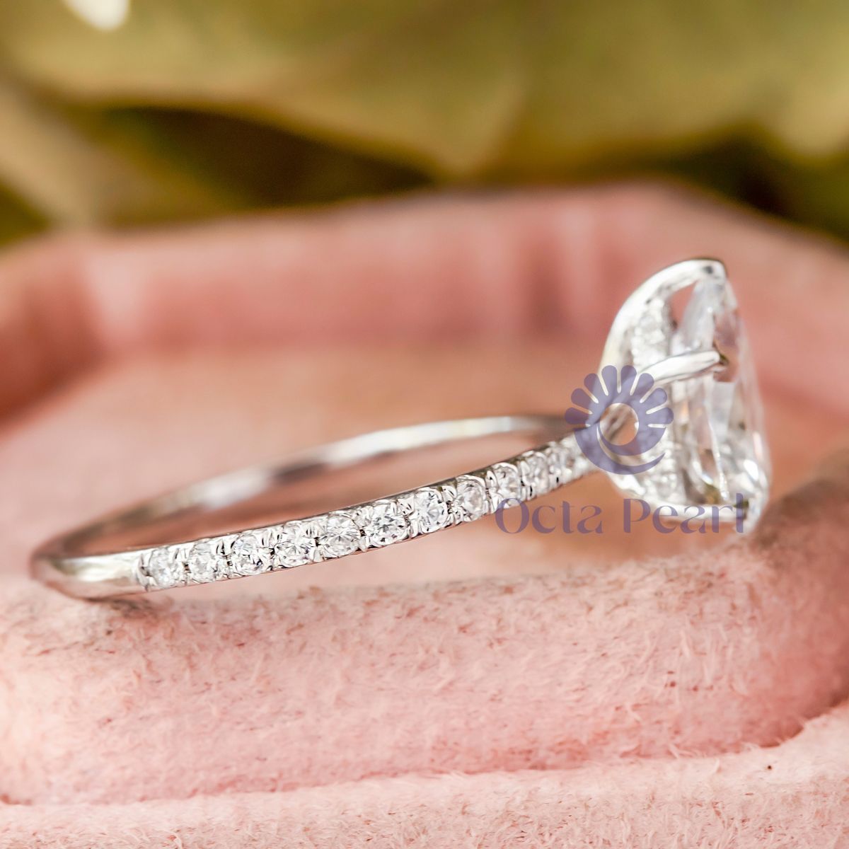 Pear Cut Moissanite Hidden Halo Ring For Womens