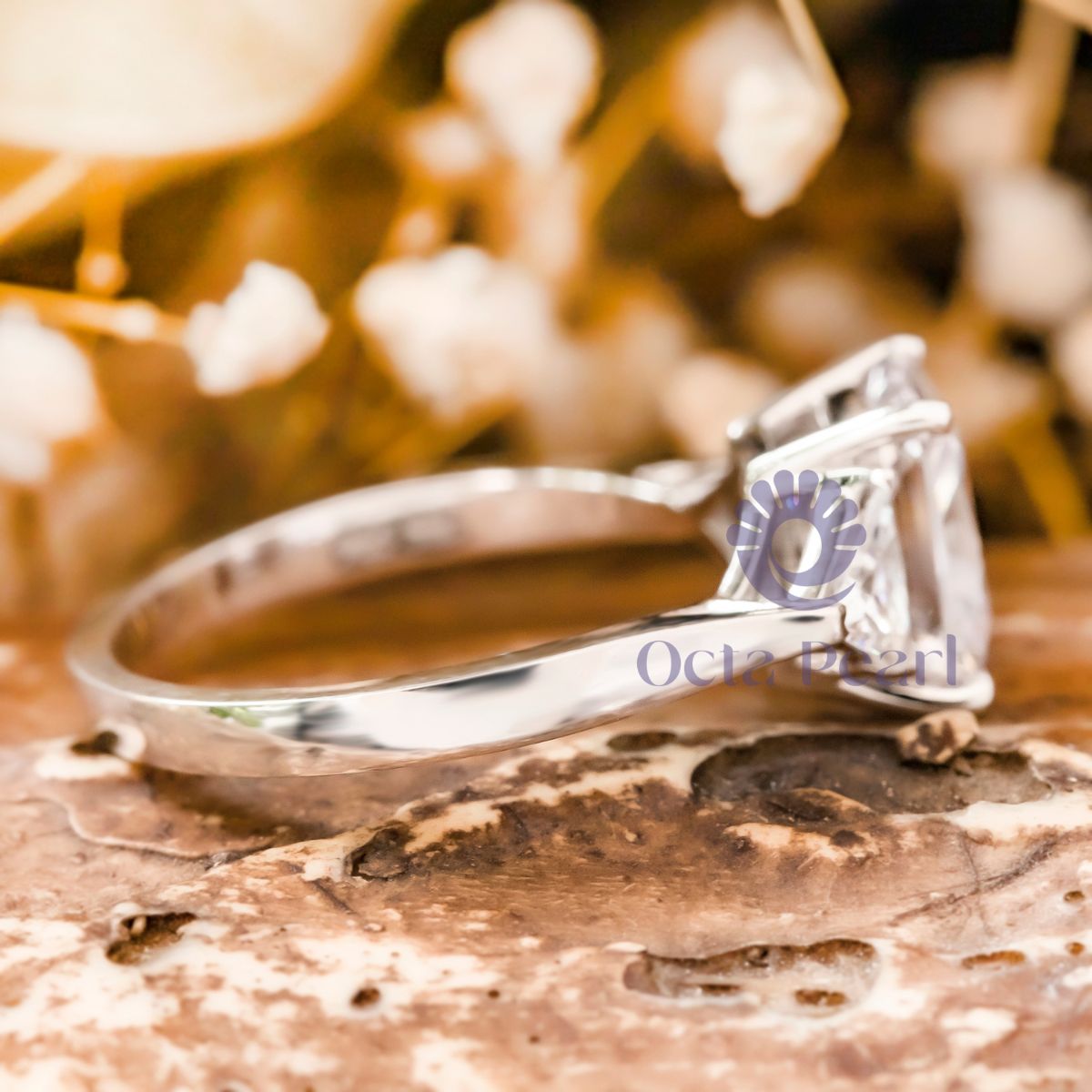 Radiant & Triangle CZ Three Stone Wedding Ring