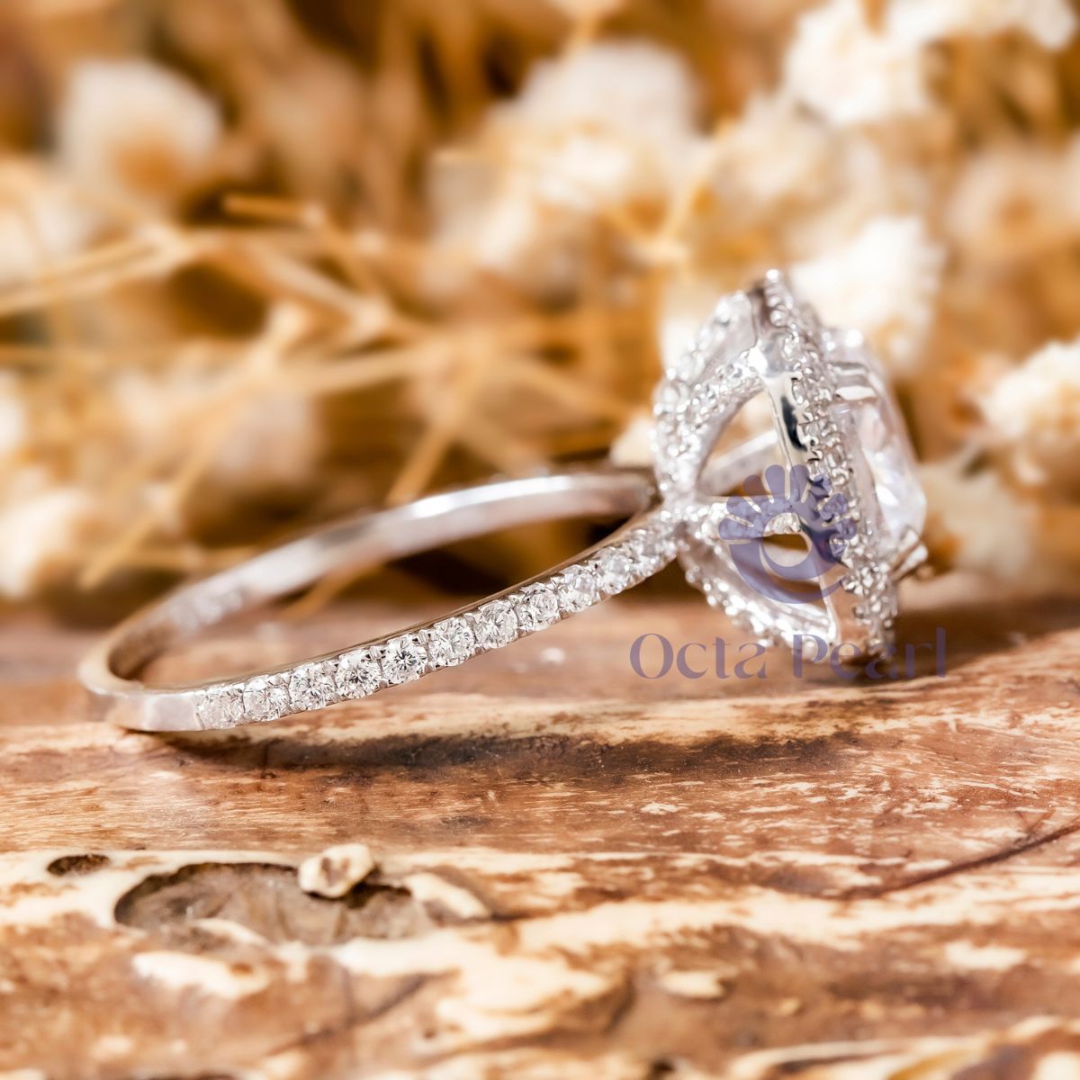 Cushion Moissanite Double Halo Wedding Ring