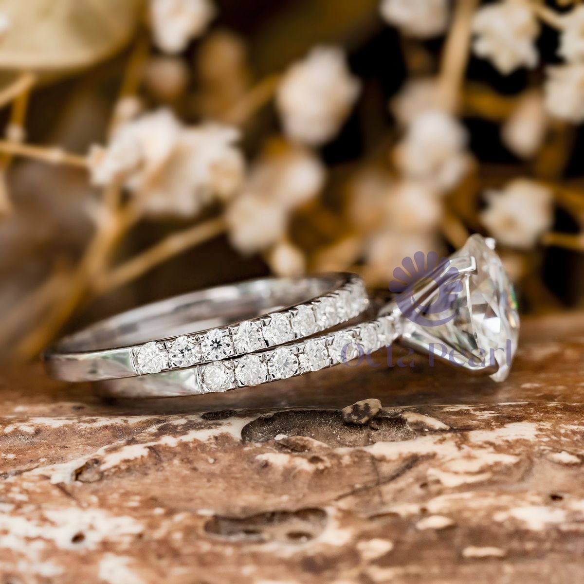 Wedding Bridal Ring Set With Round Moissanite