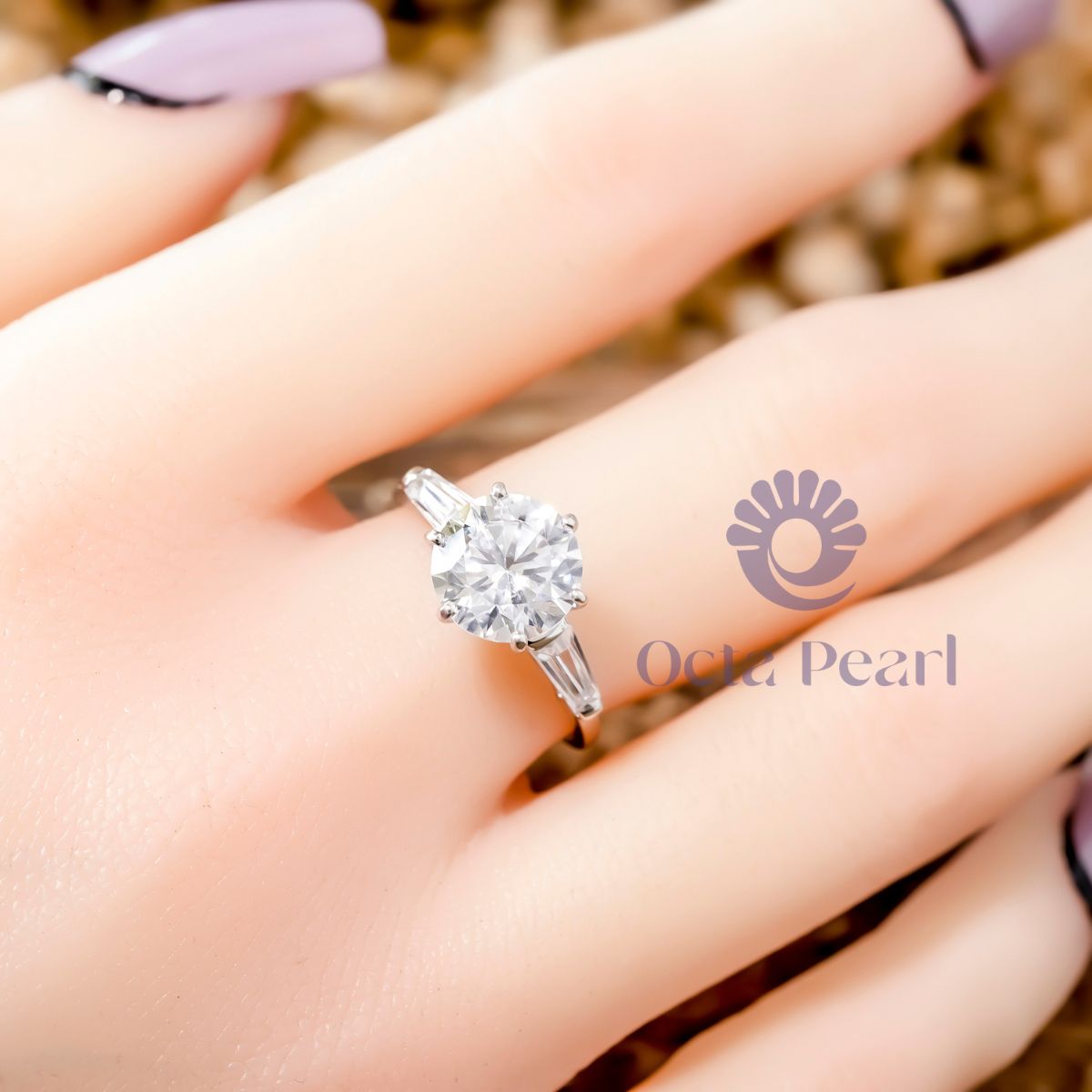 Round & Tapered Baguette CZ Stone Past Present Future Ring