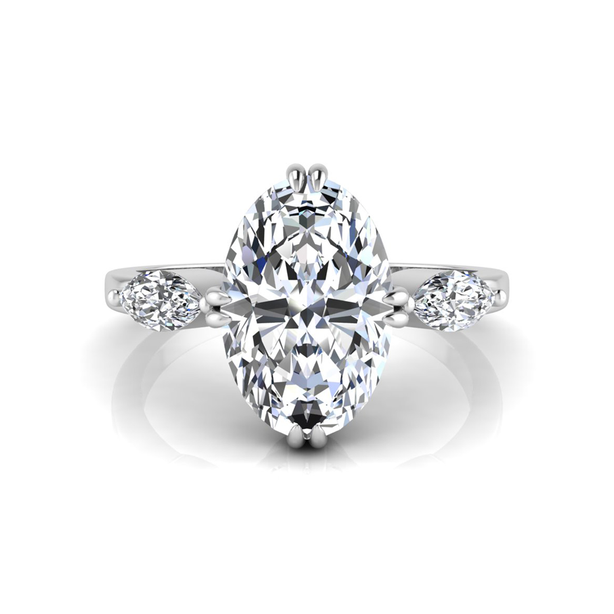 Oval & Marquise CZ Three Stone Ring For Wedding