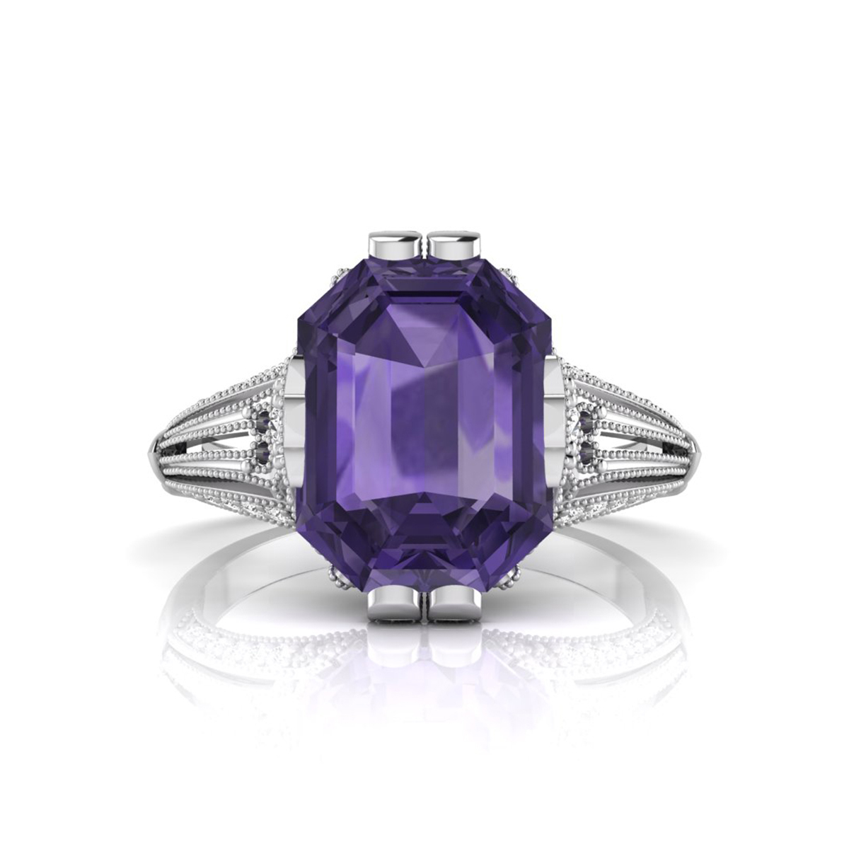 Purple Emerald CZ Stone Art Deco Edwardian Ring