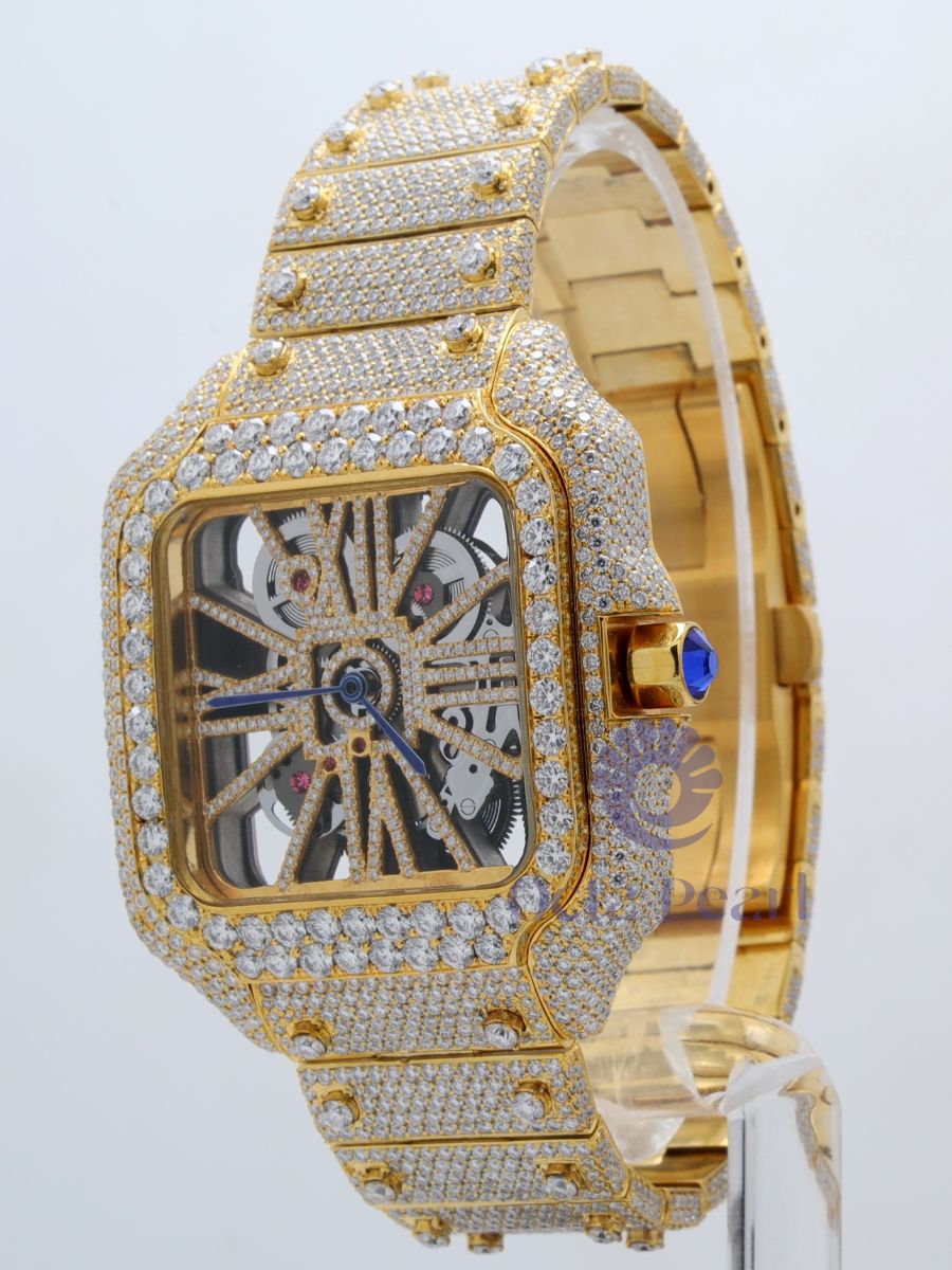 Round Moissanite Skeleton Iced Out Luxury Bust Down Wrist Watch For Men
