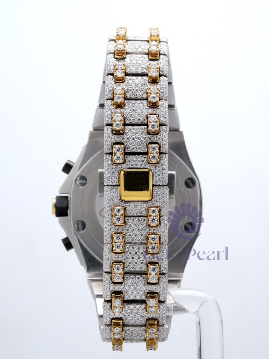 Round Moissanite Chronograph Working Iced Out Studded Watch