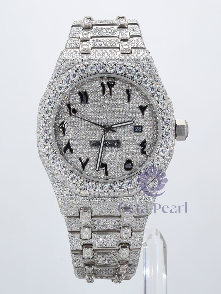 Round Moissanite Iced Out Hip Hop Arabic Numerals Watch