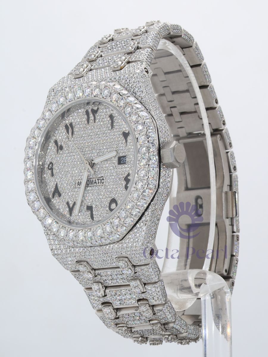 Round Moissanite Iced Out Hip Hop Arabic Numerals Watch