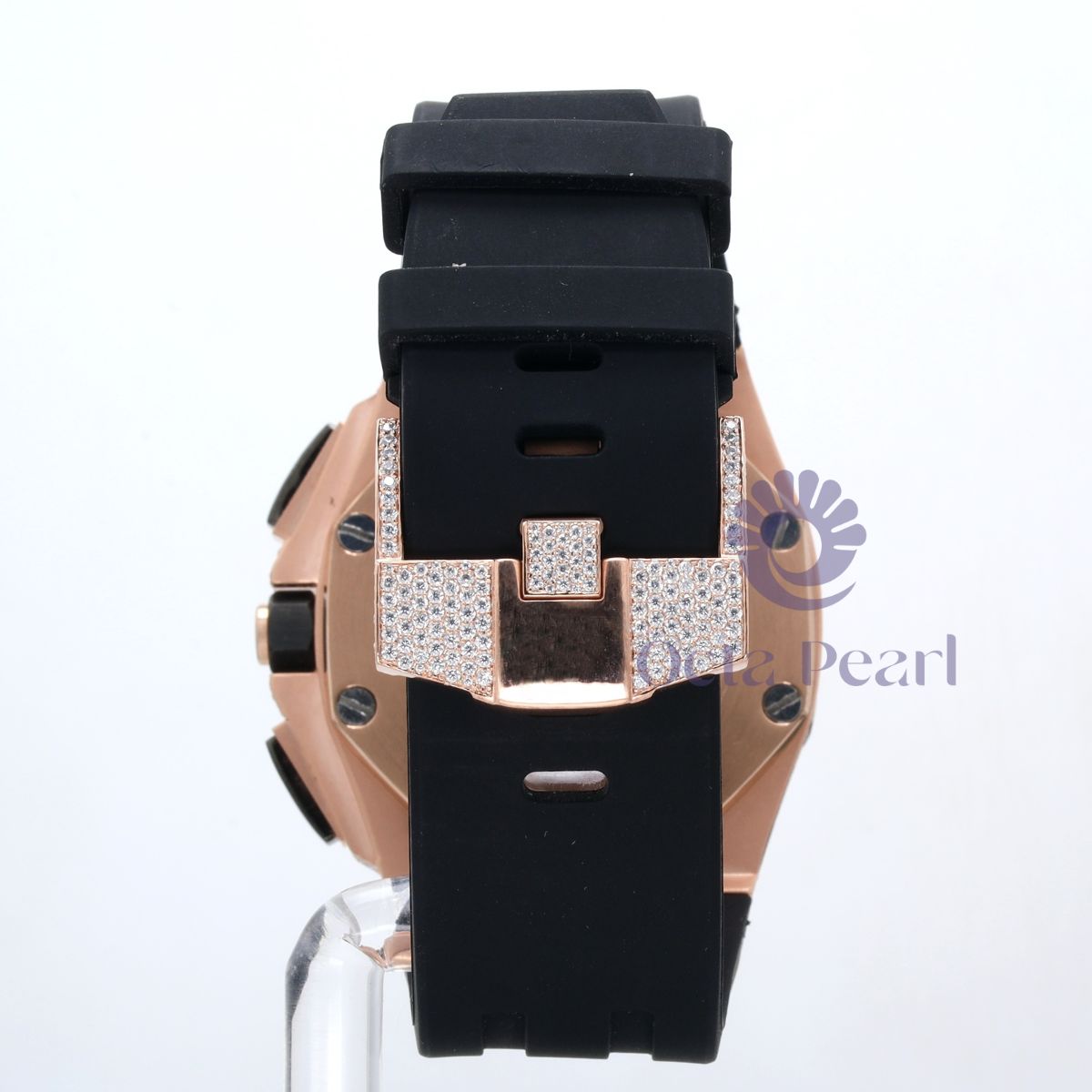 Fully Iced Round Moissanite Black Silicone Belt Watch