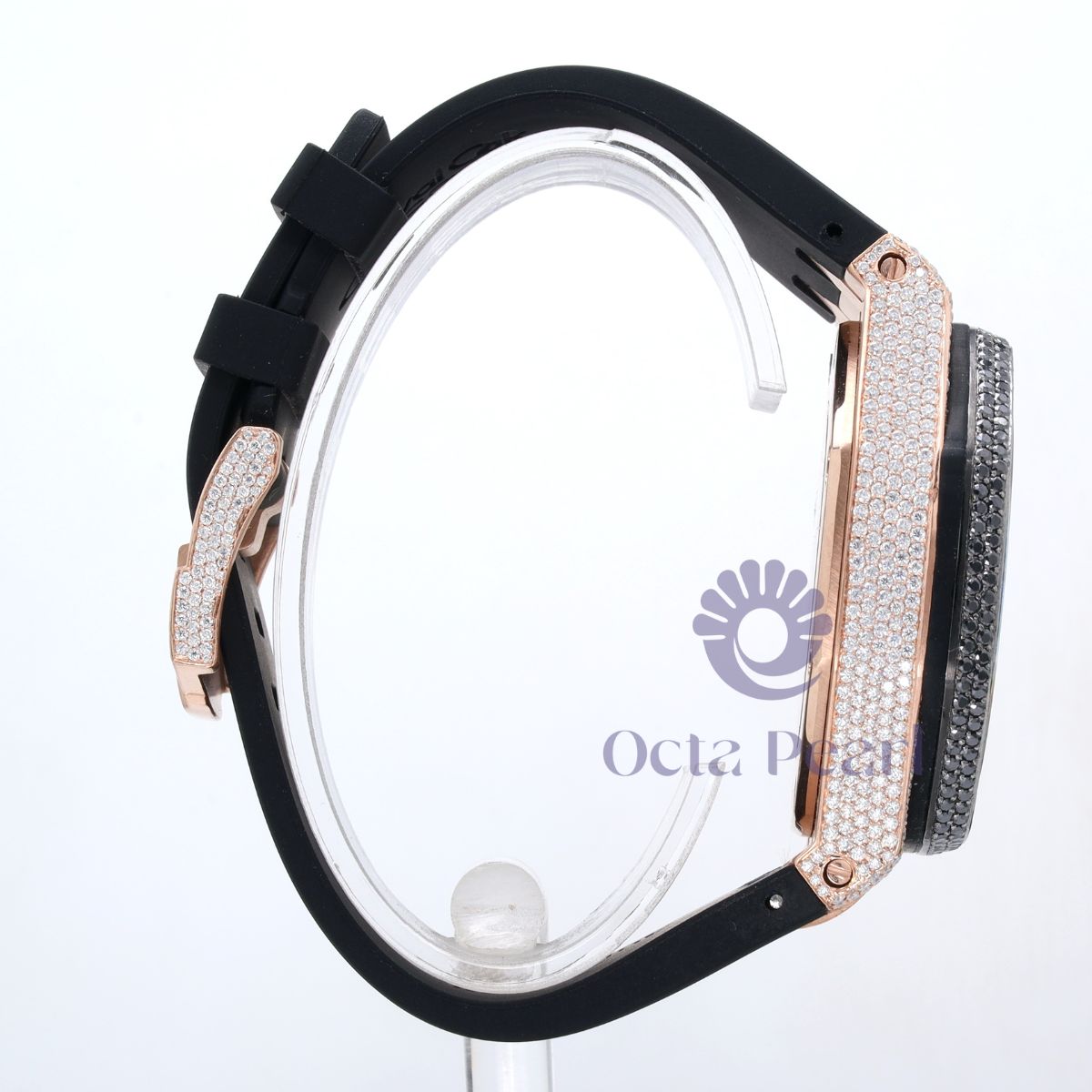 Fully Iced Round Moissanite Black Silicone Belt Watch